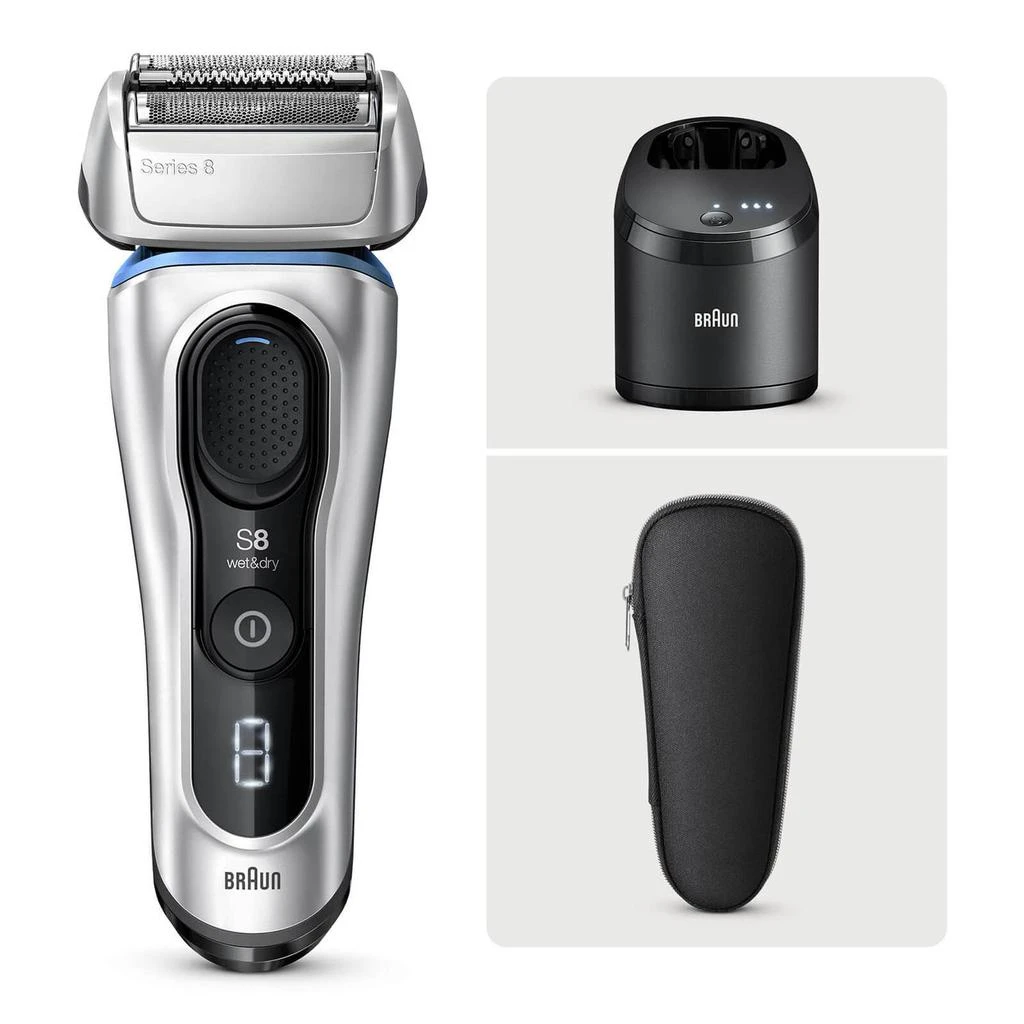 商品Braun|Braun Series 8 8390cc Next Generation, Electric Shaver, Clean&Charge Station, Fabric Case - Silver,价格¥2558,第1张图片