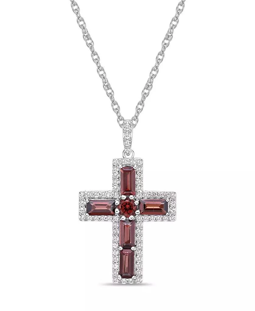 商品Macy's|Sterling Silver Halo Birthstone Style Genuine Garnet and White Topaz Fancy Cut Cross Pendant Necklace,价格¥701,第1张图片