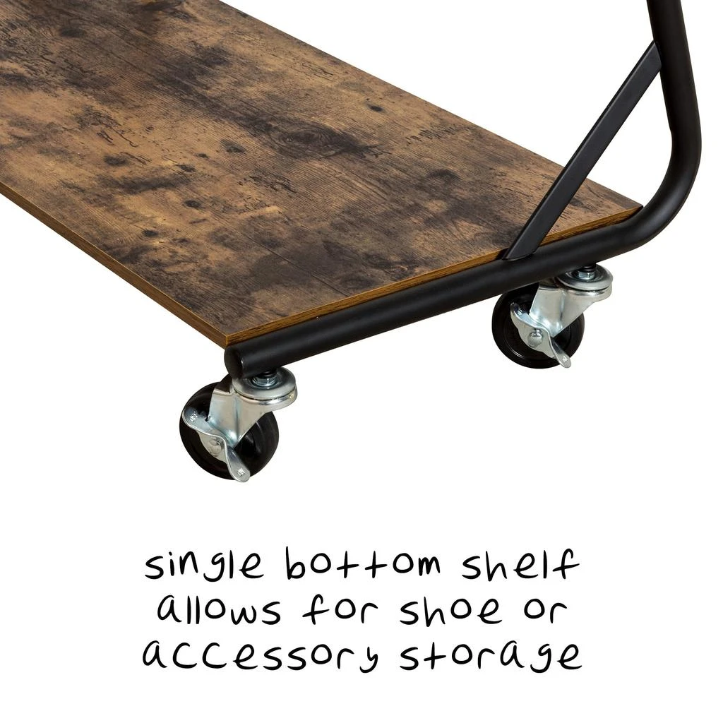 商品Honey Can Do|Honey-can-do Double Rolling Matte Black Metal Clothes Rack With Rustic Wood Shelf,价格¥1003,第4张图片详细描述
