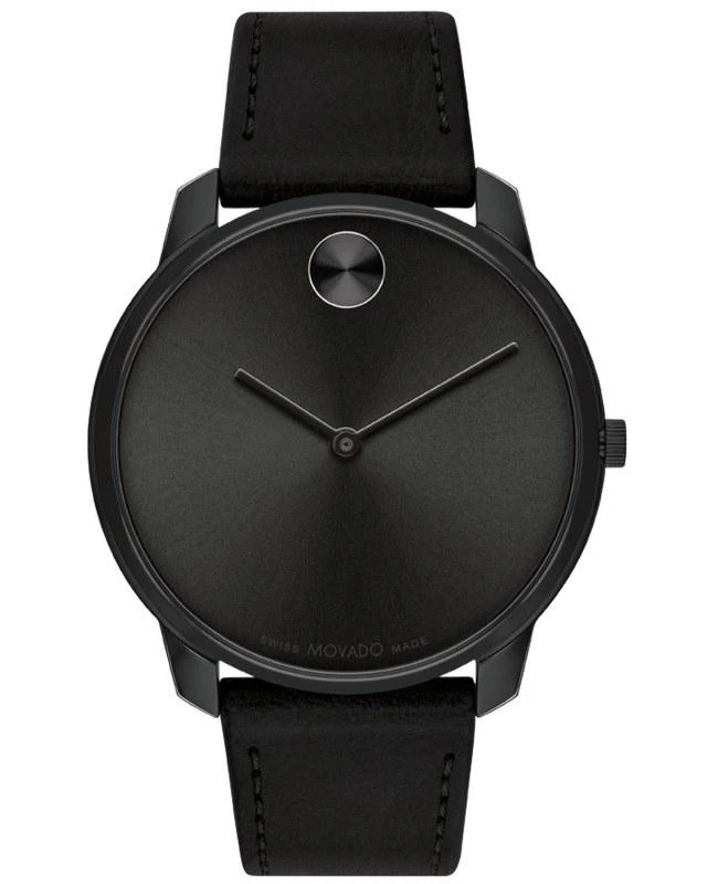 商品Movado|男式 摩凡陀 Bold 薄黑色表盘皮表带手表 3600587,价格¥2771,第1张图片