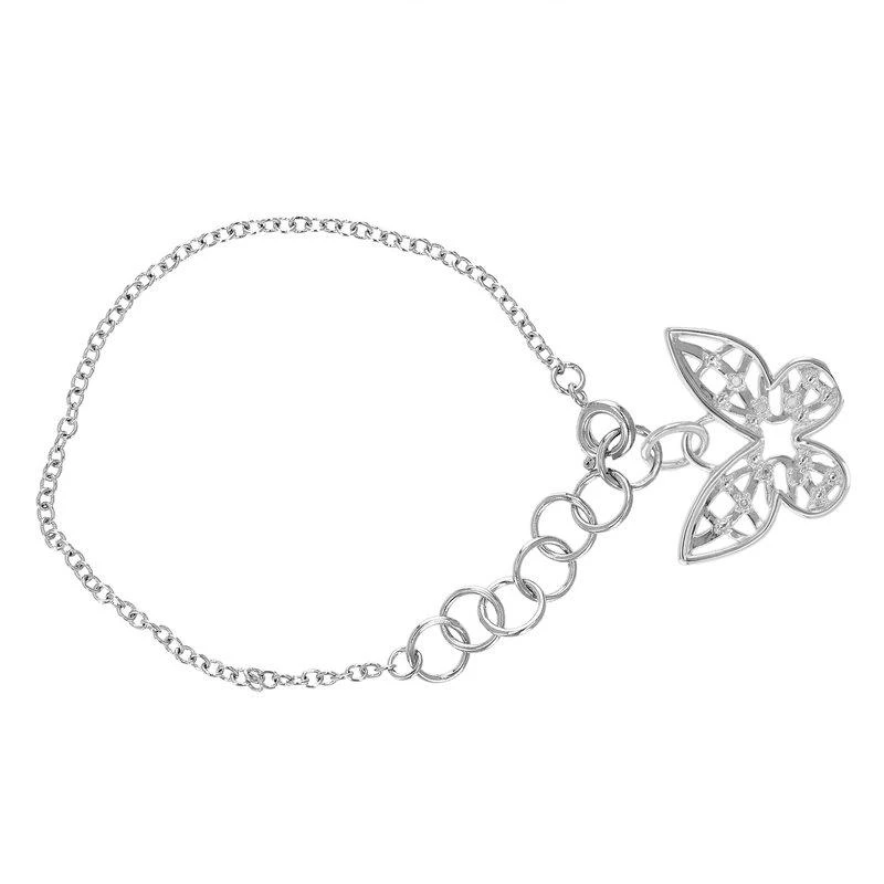 商品Vir Jewels|1/20 Cttw Diamond Charm Bracelet Brass With Rhodium Plating Butterfly Design,价格¥416,第1张图片