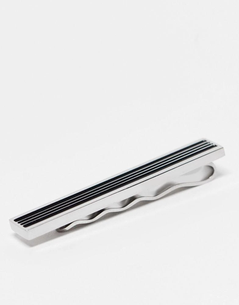 商品ASOS|ASOS DESIGN party stainless steel tie bar with line detail and black enamel in silver tone,价格¥124,第2张图片详细描述