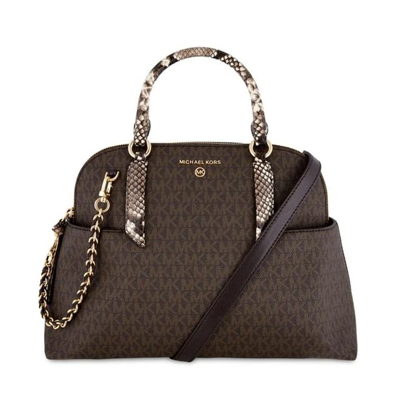 商品[国内直发] Michael Kors|迈克·科尔斯MICHAEL KORS MK女包专柜款ELSONPVC配皮深棕配粉色单肩手提包30F0G1ES3B BRN SFTPINK,价格¥1730,第1张图片详细描述