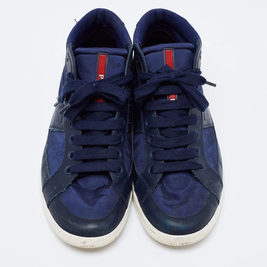 商品[二手商品] Prada|Prada Sport Navy Blue Nylon And Leather Mid Top Sneakers Size 43.5,价格¥807,第3张图片详细描述