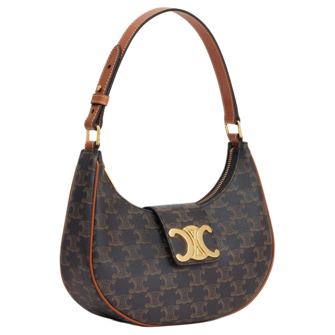 商品[国内直发] Celine|赛琳 AVATriomphe 23年新款凯旋门标志老花满印 帆布拼小牛皮 手提包单肩包 中号 女款 棕色,价格¥18517,第3张图片详细描述