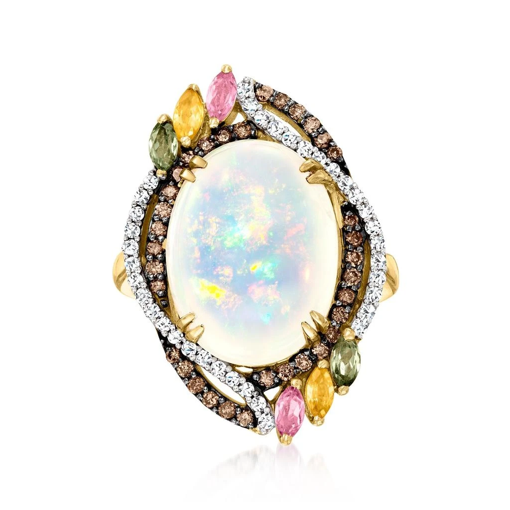 商品Ross-Simons|Opal and Multicolored Sapphire Ring With . Brown and White Diamonds in 14kt Yellow Gold,价格¥11129,第1张图片