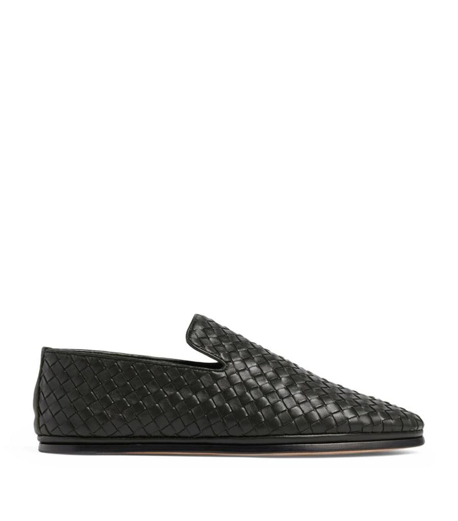 商品Bottega Veneta|Leather Intrecciato Loafers,价格¥11154,第1张图片