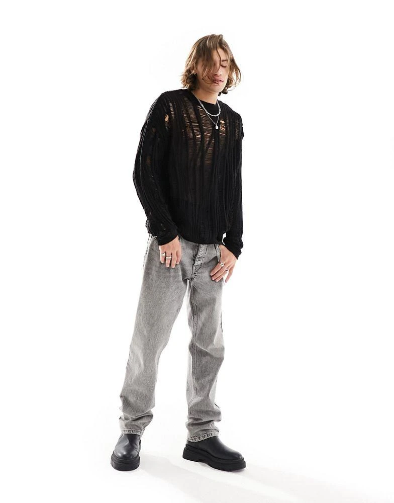 商品ASOS|ASOS DESIGN knitted oversized jumper with distressed ladder detail in black,价格¥181,第1张图片
