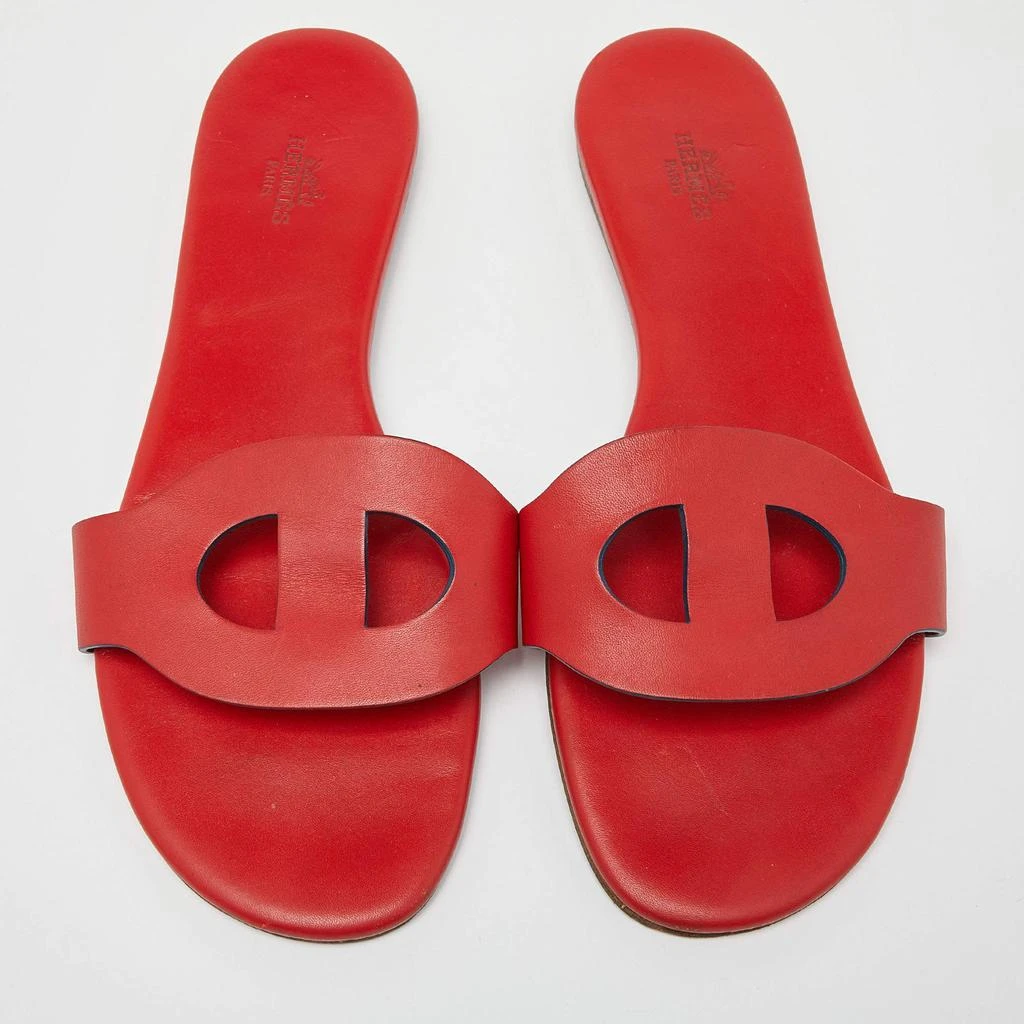 商品[二手商品] Hermes|Hermes Red Leather Lisboa Slide Flats Size 39,价格¥2815,第3张图片详细描述