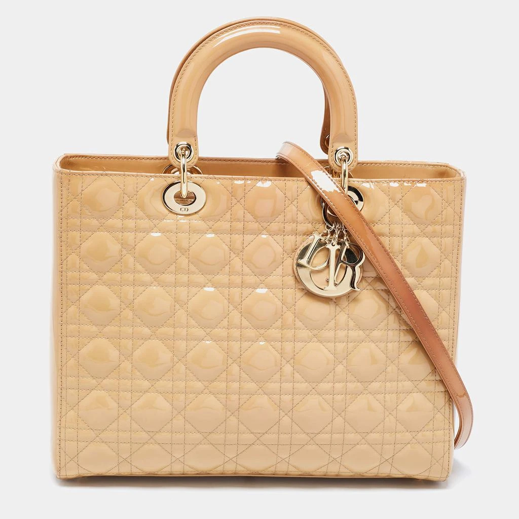 商品[二手商品] Dior|Dior Beige Cannage Patent Leather Large Lady Dior Tote,价格¥10076,第1张图片