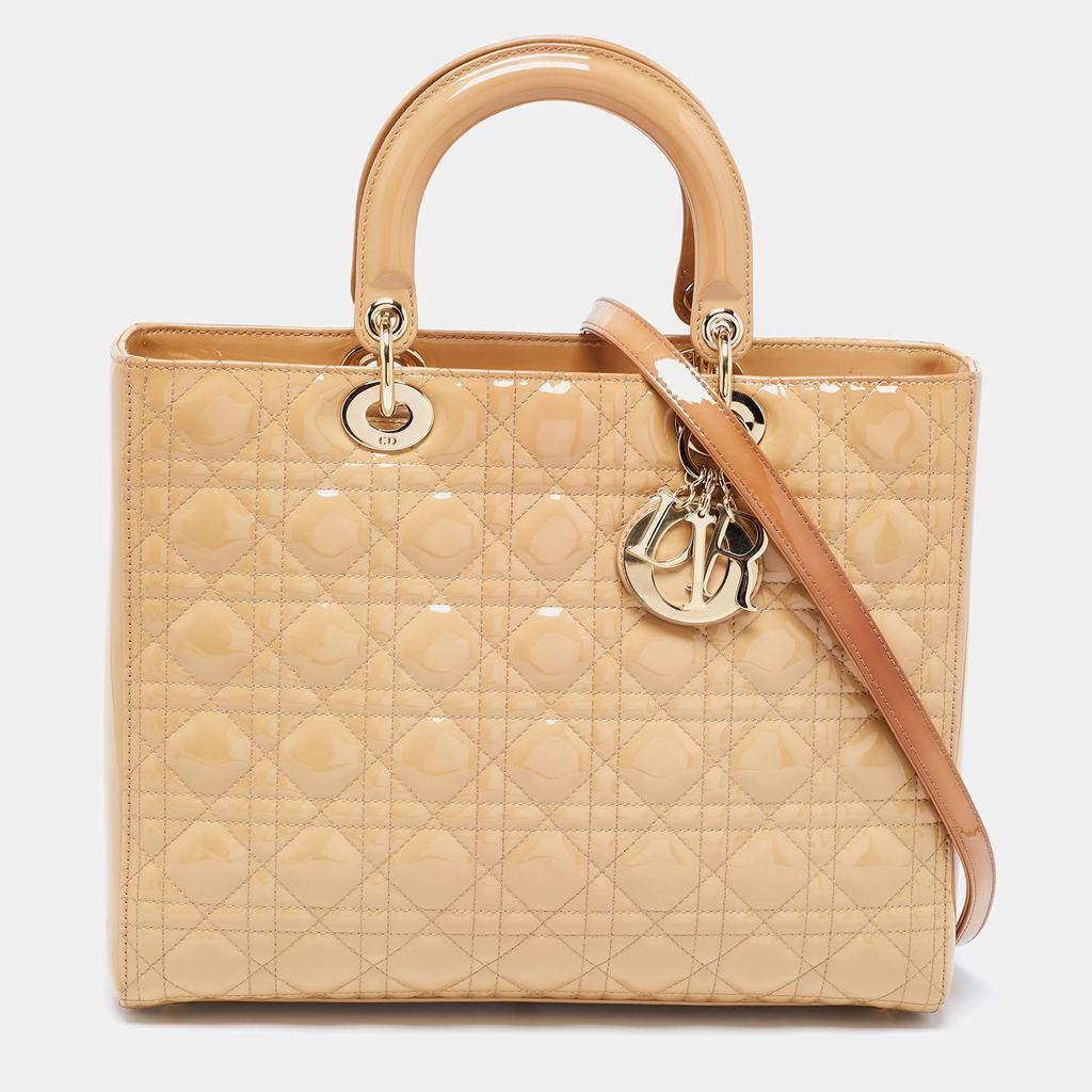 商品[二手商品] Dior|Dior Beige Cannage Patent Leather Large Lady Dior Tote,价格¥17333,第1张图片