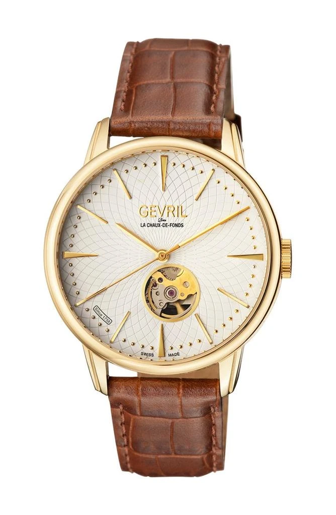 商品Gevril|Men's Mulberry Swiss-Automatic Embossed Leather Strap Watch, 41mm,价格¥4811,第1张图片