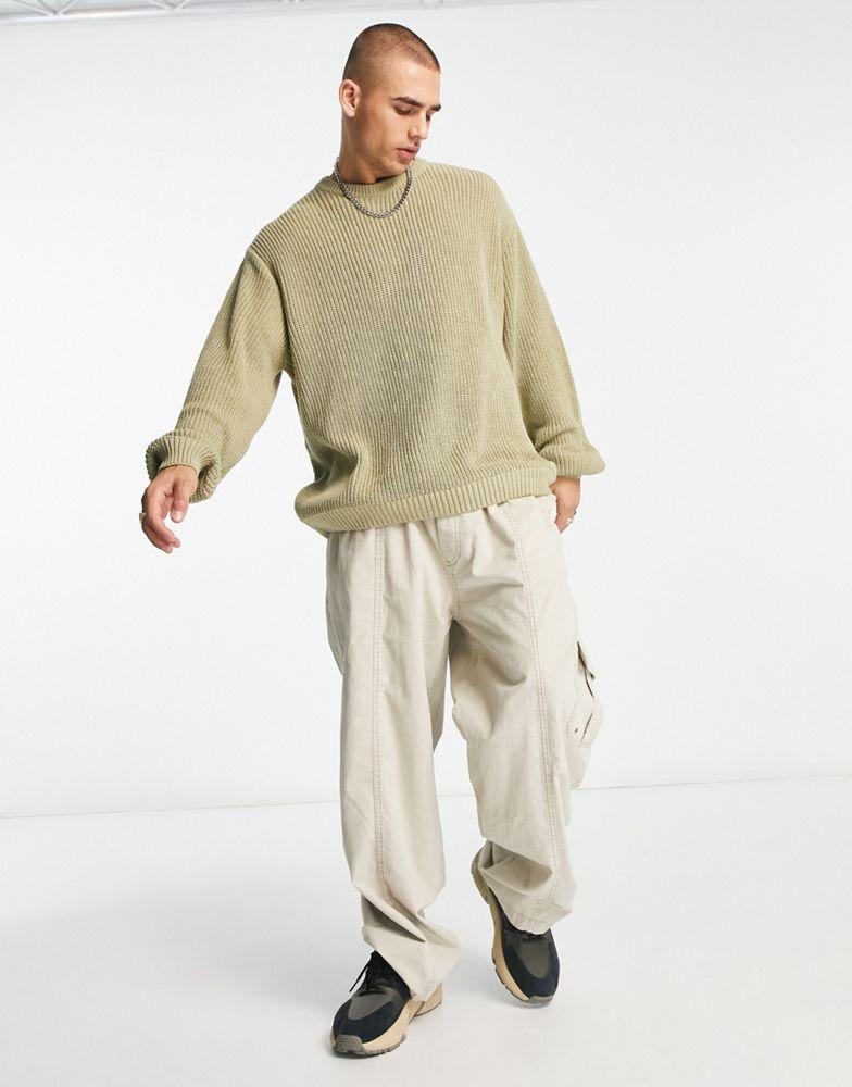 ASOS DESIGN knitted oversized fisherman rib jumper in washed green商品第4张图片规格展示