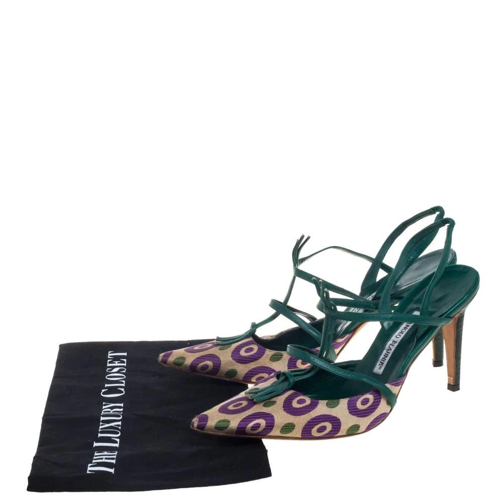 Manolo Blahnik Multicolor Printed Fabric And Leather Pointed Toe Slingback Sandals Size 40.5 商品