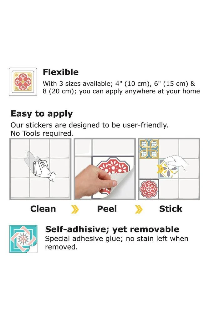 商品WALPLUS|Malia Colorful Tile Mix Wall Sticker - Pack of 4,价格¥264,第5张图片详细描述