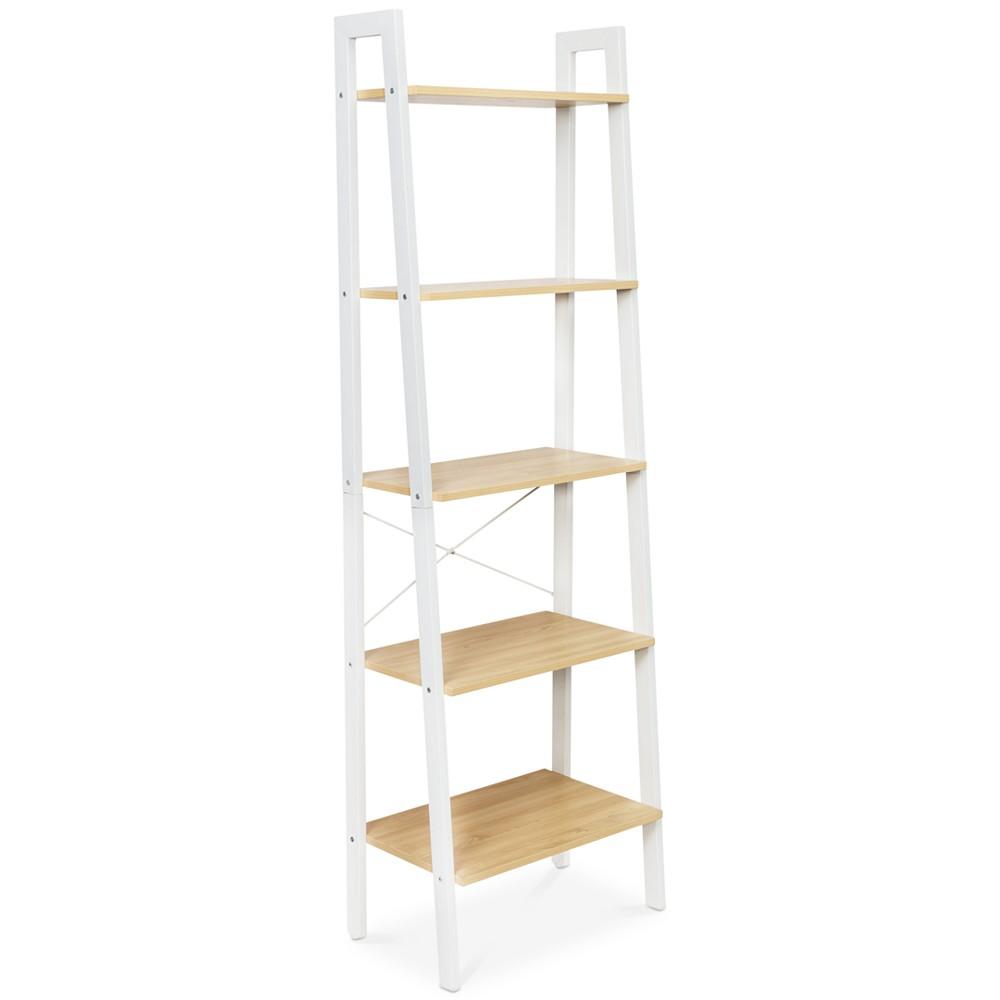 Metal & Wood Veneer A-Frame Ladder Shelf with 5-Tiers商品第5张图片规格展示