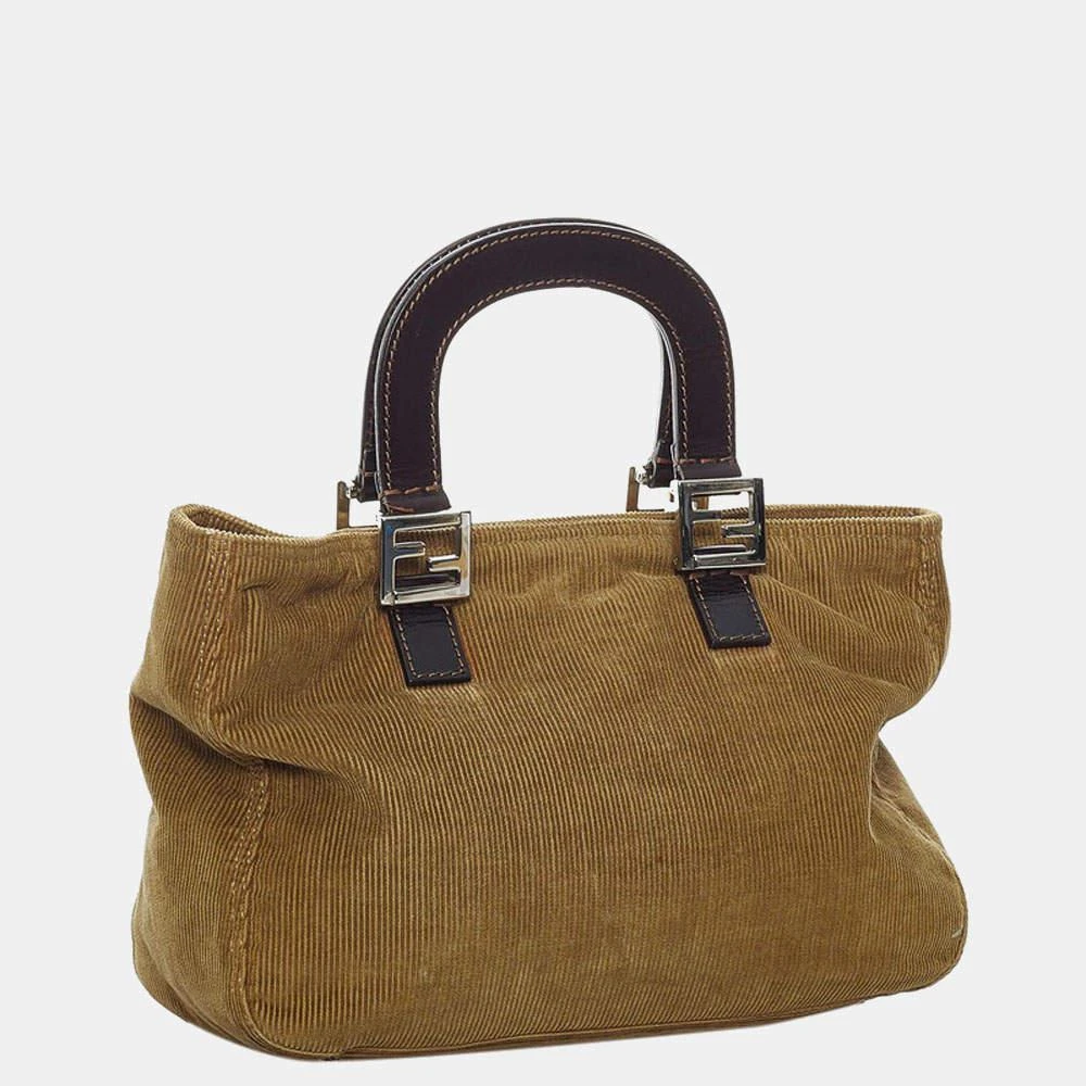 商品[二手商品] Fendi|Fendi Brown Leather Fabric Corduroy Top Handle Bag,价格¥3931,第2张图片详细描述