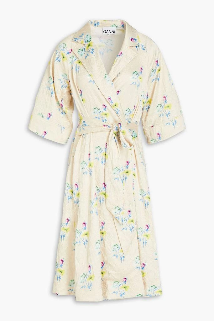 商品Ganni|Floral-print crinkled-satin wrap dress,价格¥988,第1张图片