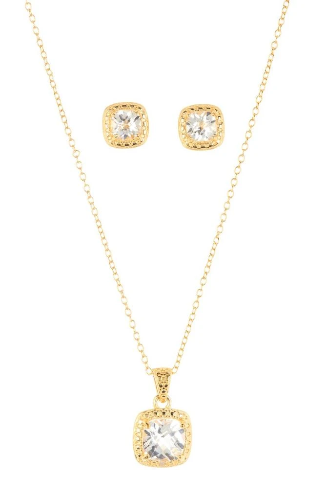商品Savvy Cie Jewels|White Topaz Pendant Necklace & Stud Earrings Set,价格¥416,第1张图片