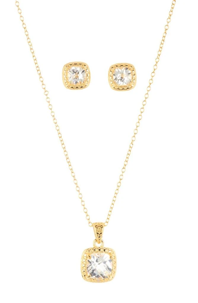 商品Savvy Cie Jewels|White Topaz Pendant Necklace & Stud Earrings Set,价格¥289,第1张图片