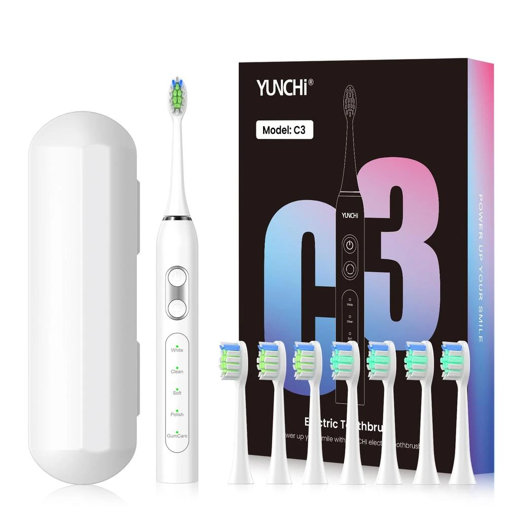 商品YUNCHI|YUNCHI Sonic Electric Toothbrush for Adults, Christmas Gifts for Men with 8 Brush Heads, Sonicare Toothbrush for 55 Days, 5 Models & 2 Minutes Smart Timer, Travel Case, 44000 VPM Motor, Black,价格¥252,第1张图片