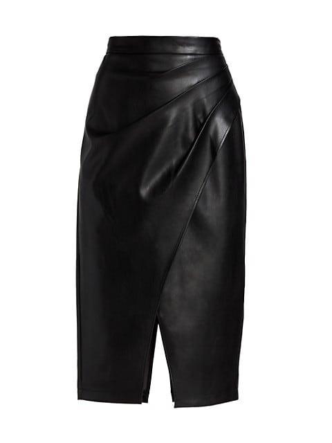 商品Tahari|Gathered Vegan Leather Skirt,价格¥2176,第1张图片