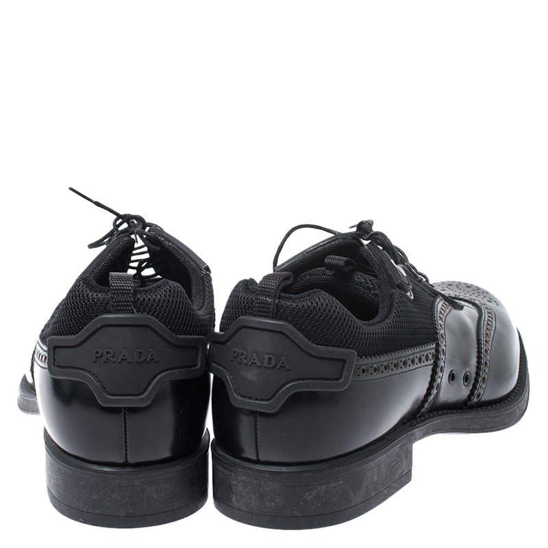 Prada Black Brogue Leather and Mesh Lace Up Derby Sneakers Size 44商品第5张图片规格展示