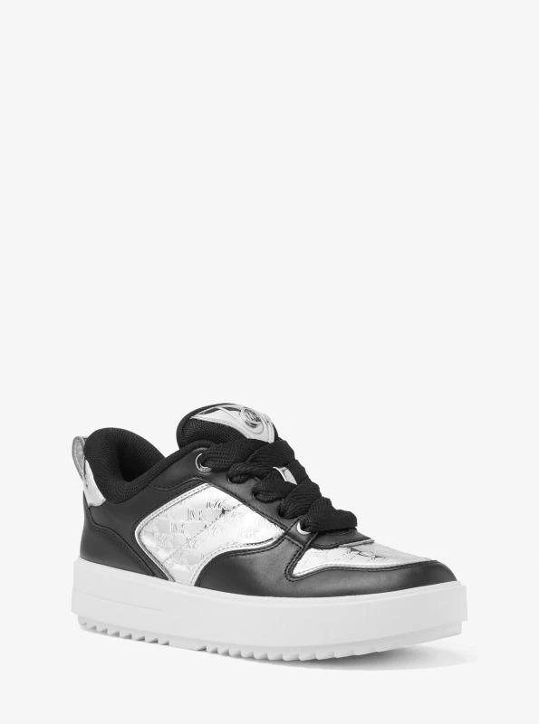 商品Michael Kors|Rumi Leather and Logo-Embossed Metallic Platform Sneakers,价格¥421,第1张图片