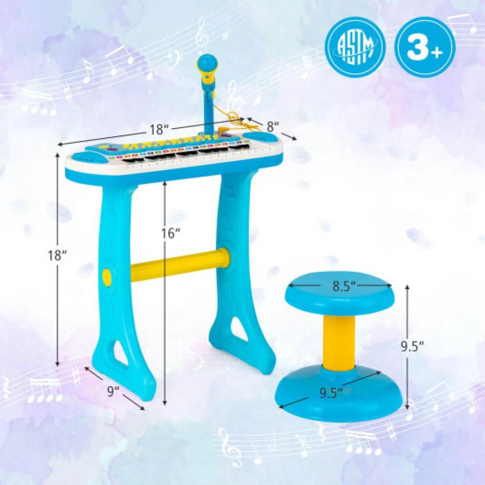 商品Hivvago|31-Key Kids Piano Keyboard Toy with Microphone and Multiple Sounds for Age 3+-Blue,价��格¥475,第5张图片详细描述