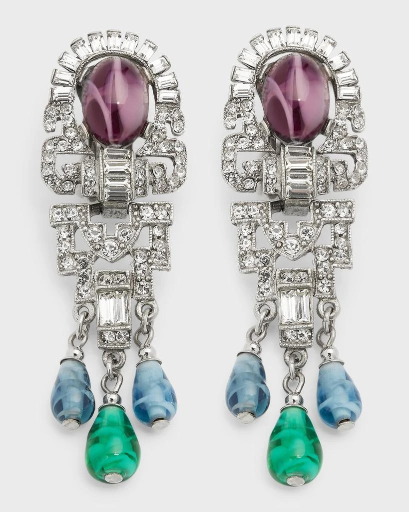 商品BEN-AMUN|Silver Crystal Oval Topa and Emerald Sapphire Drop Clip-On Earrings,价格¥3050,第1张图片