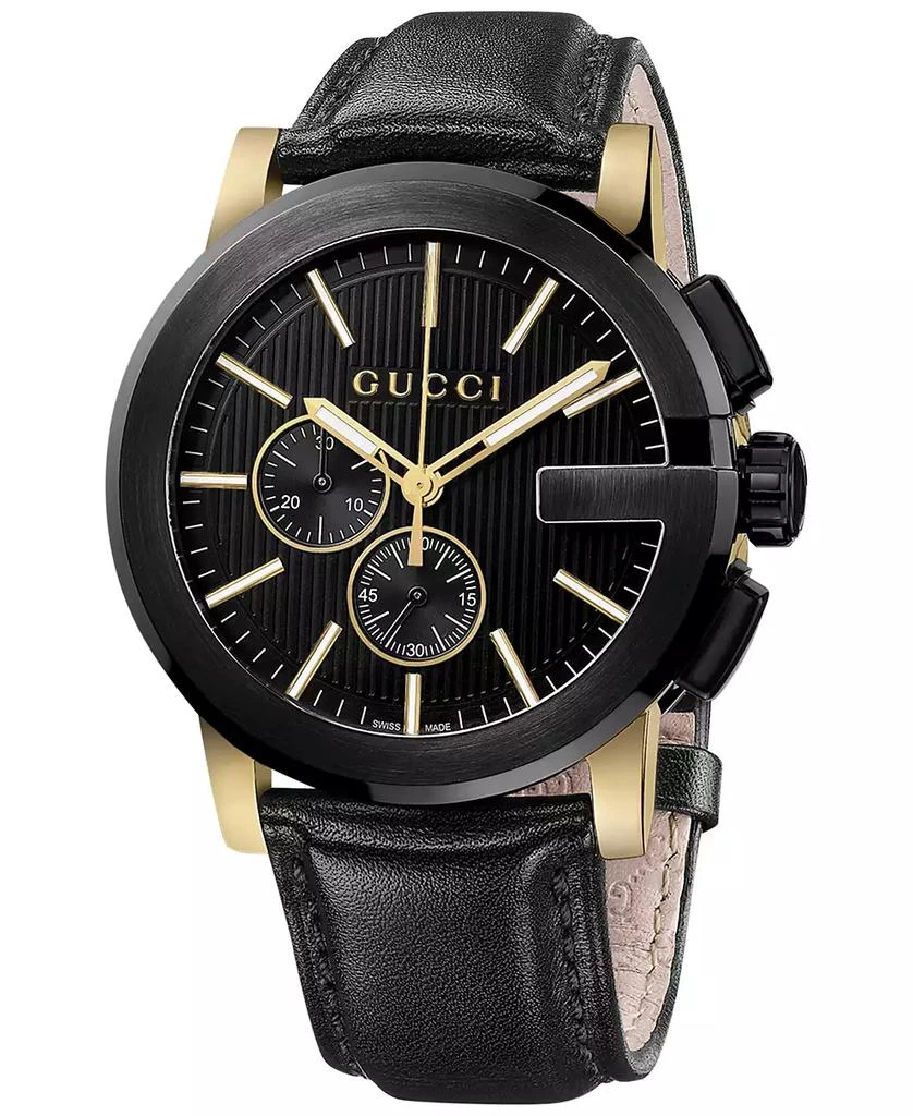 商品Gucci|Unisex Swiss G-Chrono XL Black Leather Strap Watch 44mm YA101203,价格¥17192,第1张图片