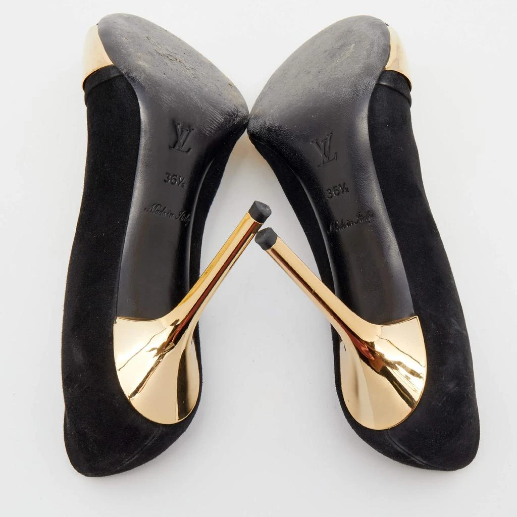 Louis Vuitton Black Suede Gold Plate Peep Toe Pumps Size 36.5 商品