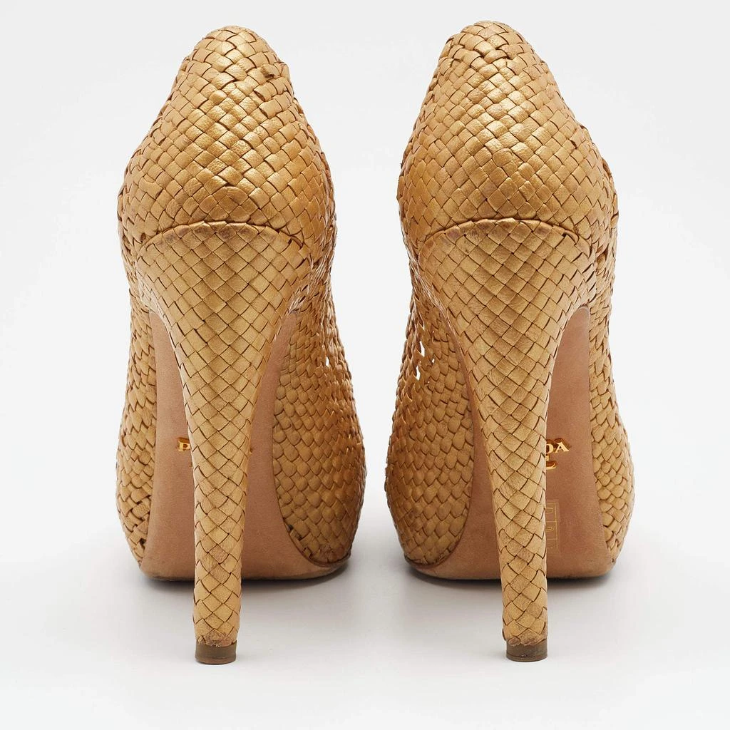商品[二手商品] Prada|Prada Metallic Gold Woven Leather Madras Platform Pumps Size 36,价格¥877,第5张图片详细描述