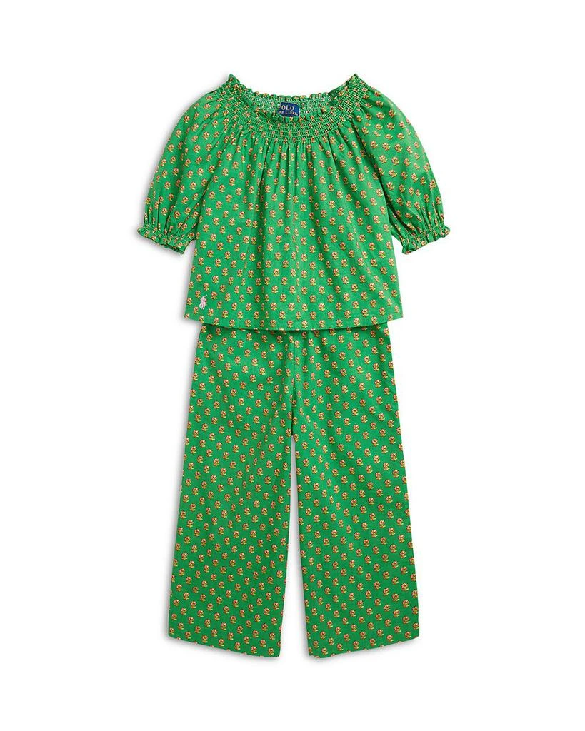 商品Ralph Lauren|Girls' Floral Smocked Cotton Top & Pant Set - Little Kid, Big Kid,价格¥431,第1张图片详细描述