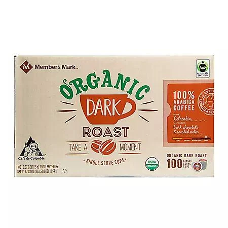 商品Member's Mark|Member's Mark Single Serve Organic Coffee Cups, Dark Roast (100 ct.),价格¥245,第1张图片