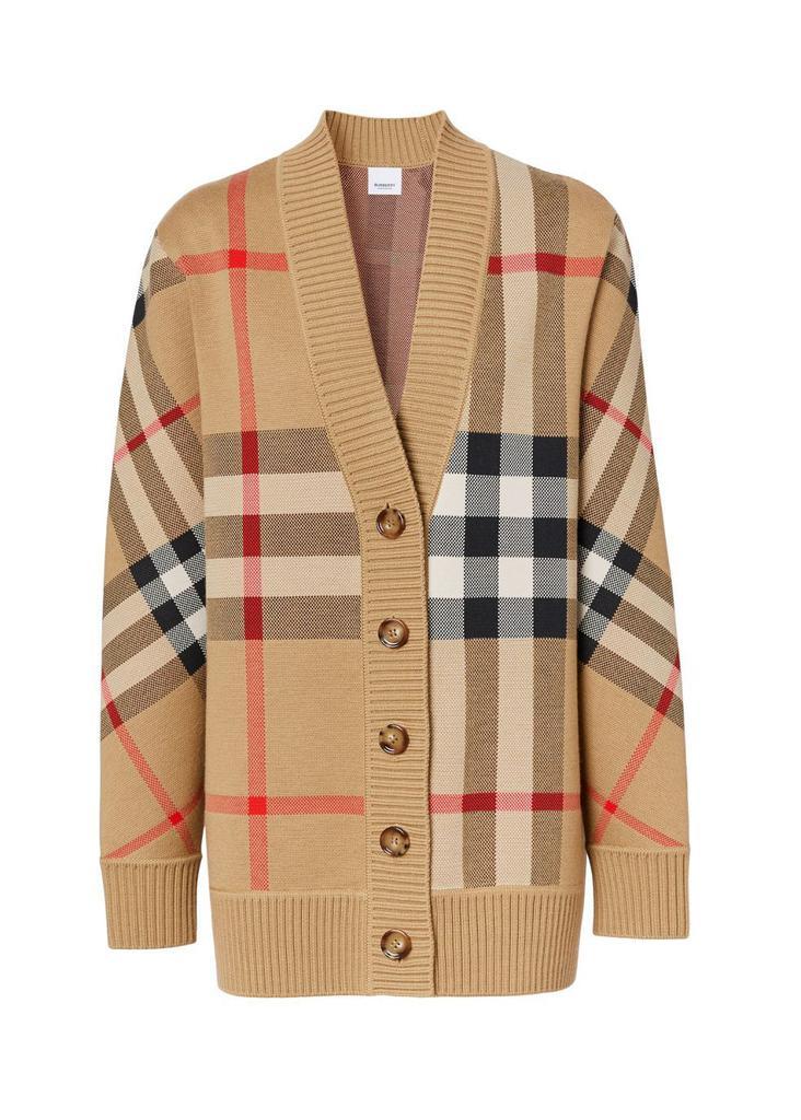 商品Burberry|Check technical wool jacquard cardigan,价格¥7347,第1张图片