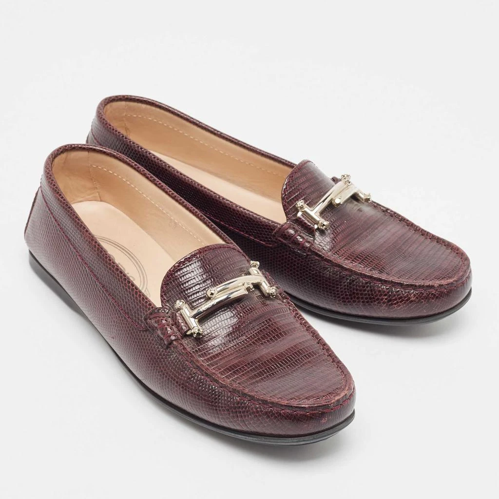 商品[二手商品] Tod's|Tod's Burgundy Embossed Lizard Double T Loafers Size 37,价格¥673,第4张图片详细描述