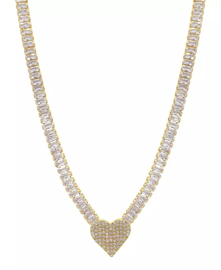 商品ADORNIA|17.5" Baguette Tennis Necklace 14K Gold Plated with Pave Heart Pendant,价格¥237,第1张图片