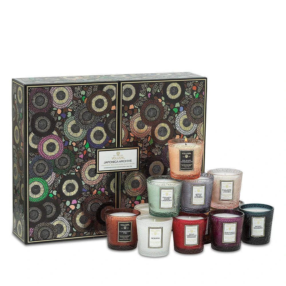 商品[国内直发] Voluspa|【包装盒轻微翘边、蜡油轻微溢出】Japonica Archive 12 Embossed Glass Candles Gift Set,价格¥425,第1张图片