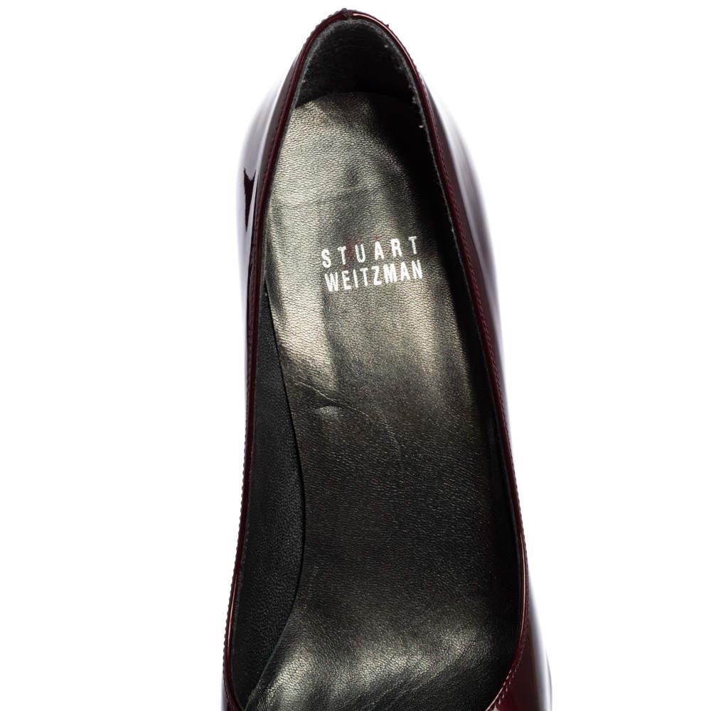 Stuart Weitzman Burgundy Patent Leather Peep Toe Bow Pumps Size 38商品第7张图片规格展示