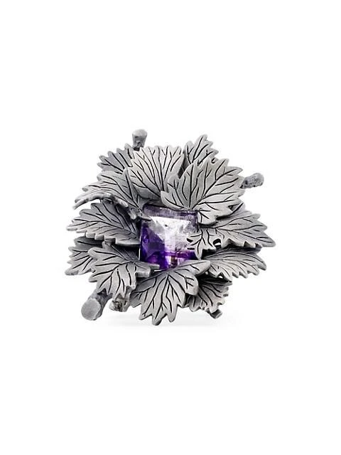 商品Stephen Dweck|Garden Of Stephen Sterling Silver, Amethyst & Handmade Cire Perdue Assemblage Of Leaves Ring,价格¥24853,第1张图片