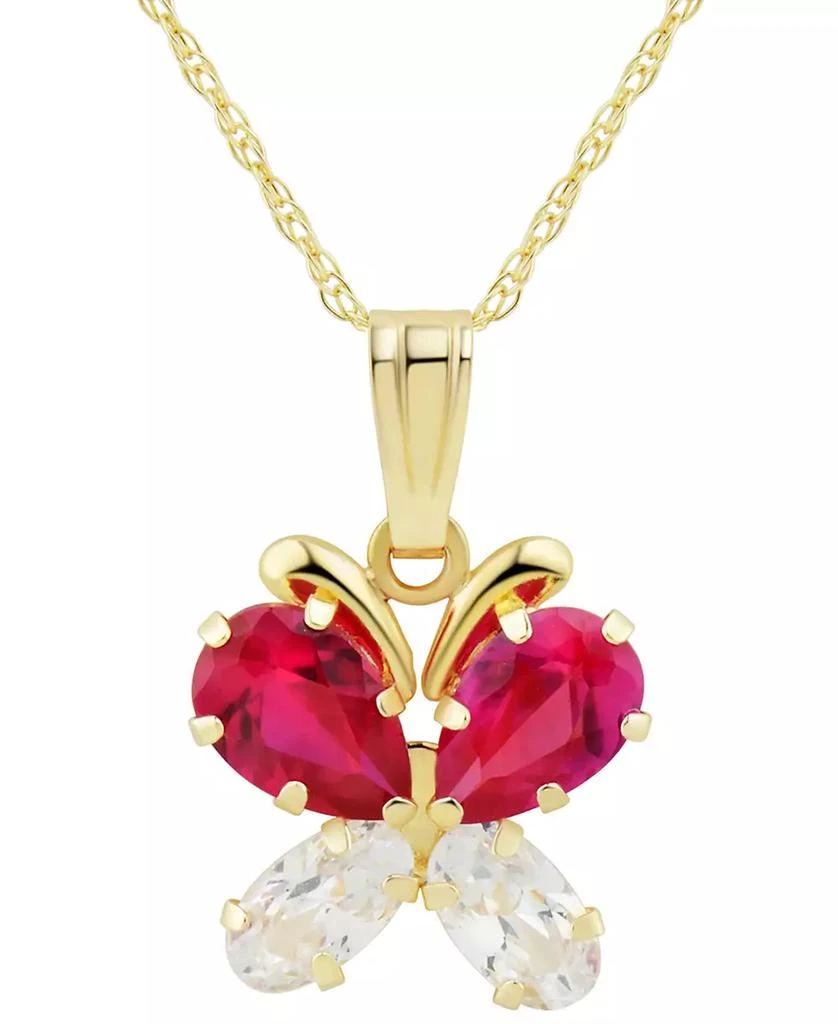 商品Macy's|Lab-Grown Ruby (1 ct. t.w.) & Lab-Grown White Sapphire (5/8 ct. t.w.) Butterfly 18" Pendant Necklace in 14k Gold,价格¥760,第1张图片