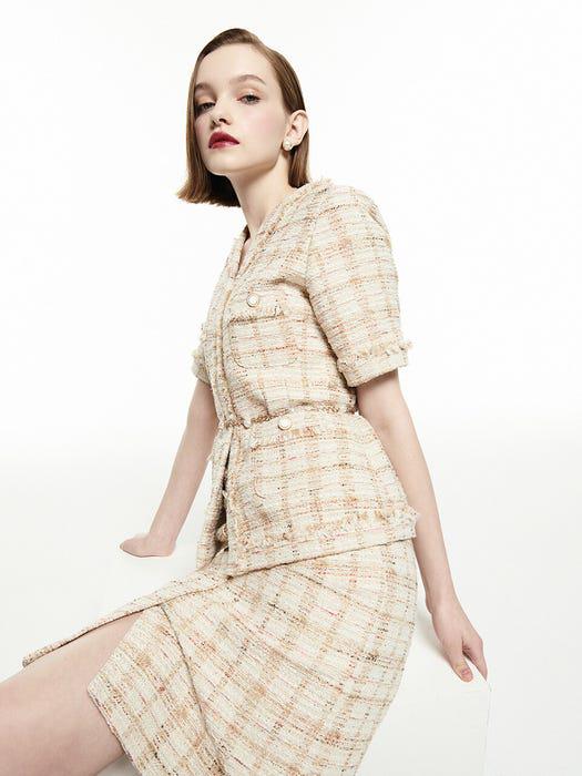 [Tweed] Fringed H-line Tweed skirt商品第5张图片规格展示