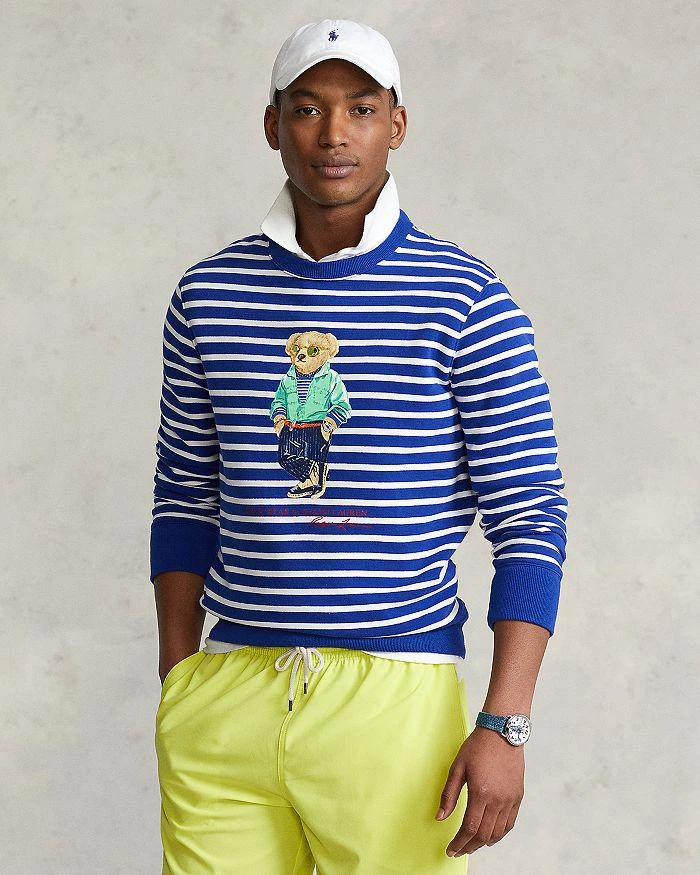 商品Ralph Lauren|Cotton Blend Fleece Stripe Polo Bear Print Classic Fit Crewneck Sweatshirt,价格¥374,第5张图片详细描述