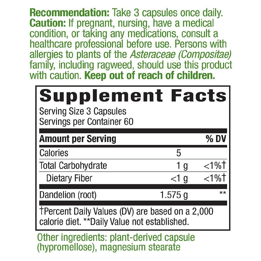 商品Nature's Way|Dandelion Root Vegan Capsules,价格¥133,第4张图片详细描述