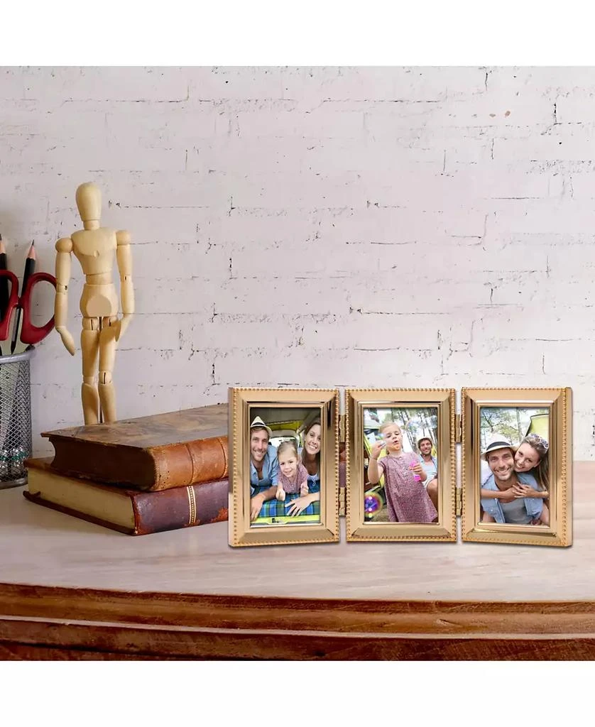 商品Lawrence Frames|Polished Metal Hinged Triple Picture Frame - Bead Border Design, 2.5" x 3.5",价格¥260,第4张图片详细描述