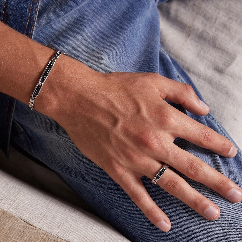 商品Zancan|Silver bracelet with curb chain and plate with  natural stones,价格¥2228,第3张图片详细描述