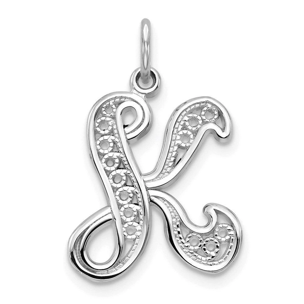 商品Diamond2Deal|10K White Gold Filigree Initial K Pendant,价格¥1341,第1张图片详细描述
