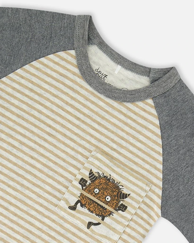 商品Deux par Deux|Organic Cotton Two Piece Pajama Set Heather Beige Printed Monsters,价格¥358,第4张图片详细描述