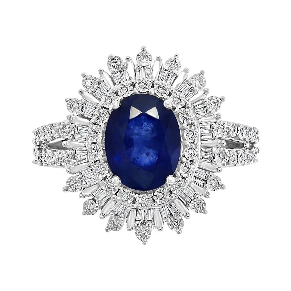 商品Effy|EFFY® Sapphire (1-7/8 ct. t.w.) & Diamond (1/4 ct. t.w.) Halo Statement Ring in 14k White Gold (Also in Ruby and Emerald),价格¥7487,第4张图片详细描述